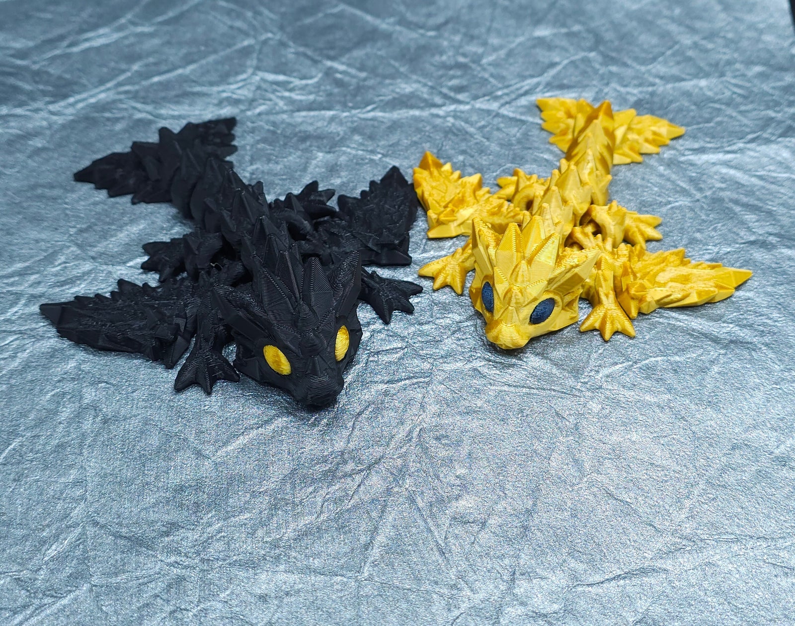 Mini Black and Gold Combo Set 3D Print Articulating Dragons Bookshelf Decor Flexible Dragon Toy, Handmade Crystal Dragon Office Decor
