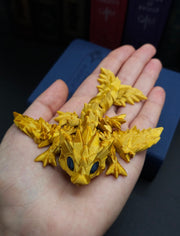 Mini Black and Gold Combo Set 3D Print Articulating Dragons Bookshelf Decor Flexible Dragon Toy, Handmade Crystal Dragon Office Decor